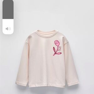 Zara Kids Cream Long Sleeve Tee with Pink Floral Accent